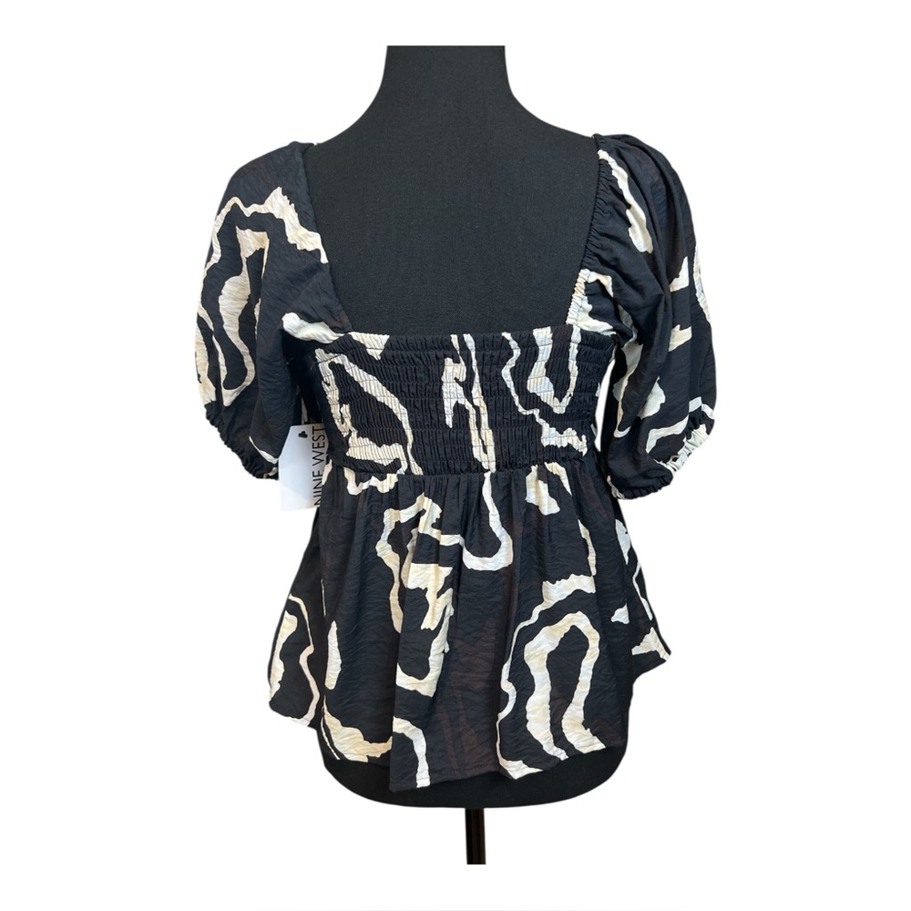 Nine West Women's Babydoll Black and White Short Balloon Sleeves Top, Size XS - Picture 7 of 11